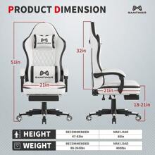 Gaming Chair With Footrest Ergonomic Computer Chair With Lumbar Support With 4D Foam Sports Seat Cushion Breathable Leather Material Height Adjustable Adult Office Chair White
