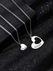 母亲节不锈钢母女镂空心形吊坠小众珠宝