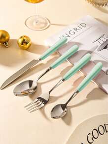 Juego de cubiertos de acero inoxidable de 2/4/12/24 piezas con mango de cerámica - Cuchillo para bistec, cuchara sopera, cuchara de postre y tenedor - Cubiertos creativos, utensilios y accesorios de cocina que incluyen cuchillo, tenedor, cuchara - Perfecto para comidas diarias, fiestas y reuniones festivas - Multicolor - Ver 7