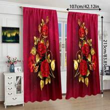 2 piezas Cortinas con estampado floral de rosas románticas, cortinas con tema del Día de San Valentín - Diseño de bolsillo para barra, suave poliéster, patrón floral elegante con rosas rosadas y mariposas, adecuado para sala de estar, dormitorio, cocina o cafetería - Multicolor - Ver 5