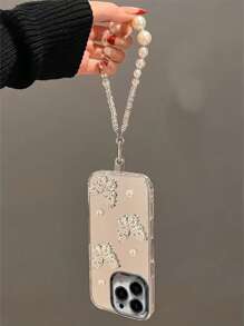 علبة هاتف فاخرة مزينة بالخرز الصناعي على شكل فراشة مع سلسلة متوافقة مع إصدارات أيفون 14 برو ماكس/14 برو/14، أيفون 15 برو ماكس/15 برو/15، أيفون 16 برو ماكس/16 برو/16، أيفون 13 الجديد، هدية أنيقة للنساء - فضي - مشاهدة 3