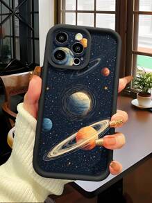 1pc Multi-Color Pixel Universe Silicone Shockproof Protective Phone Case, Low-Key Luxury Black Full Body TPU Thick Cover, Compatible With IPhone 16 - Black - View 2