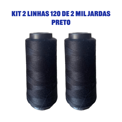 Kit 2 Linhas de Costura 120 Reta de 2.000 Jardas, Cor Branco, Preto e Colorido