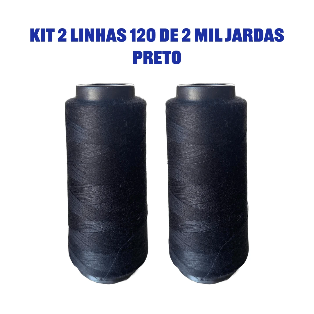 Kit 2 Sewing Threads 120 Straight 2,000 Yards, White, Black And Colored - Negro - Ver 1