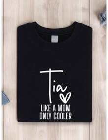 Tia Like A Mom Only Cooler Shirt, Spanish Aunt T-Shirt, New Aunt Shirts, Pregnancy Announcement Shirts, Cool Tia Gift, Pregnancy Reveal Tia Shirts TX-1776 - 黑色 - 查看 1