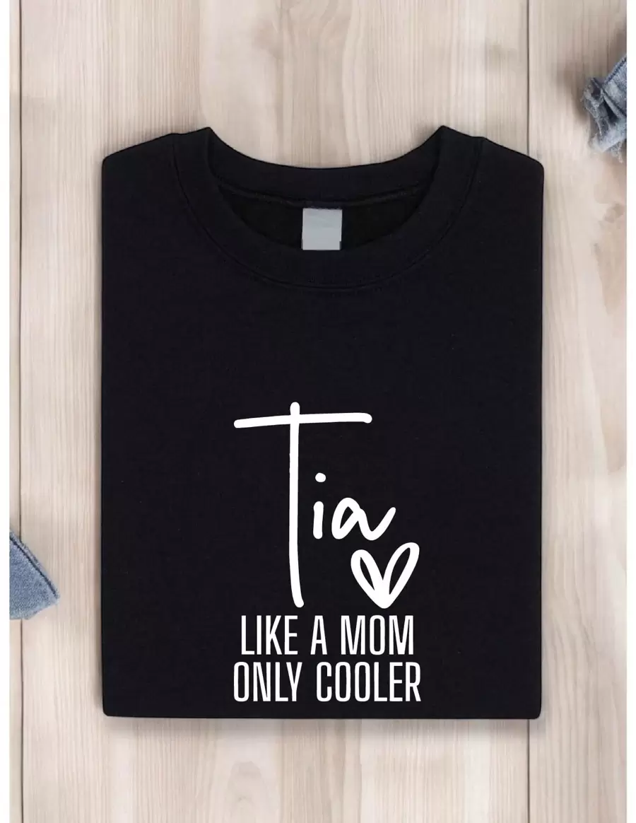 Tia Like A Mom Only Cooler Shirt, Spanish Aunt T-Shirt, New Aunt Shirts, Pregnancy Announcement Shirts, Cool Tia Gift, Pregnancy Reveal Tia Shirts TX-1776 - 黑色 - 查看 1