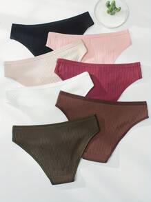 7 Pieces, Simple Classic Ribbed Panties, Comfortable Luxury, Lingerie And Lingerie - 彩色 - 查看 2
