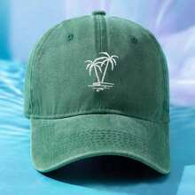 1 件刺绣棕榈树设计水洗棒球帽，可调节户外防晒休闲帽，适合春秋季旅行、海滩、度假、Y2K 风格年轻女性