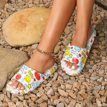 Sandalias de verano vibrantes para damas - De fácil deslizamiento, punta abierta, tacón plano, cómodas y lavables a mano - Adecuadas para todas las estaciones