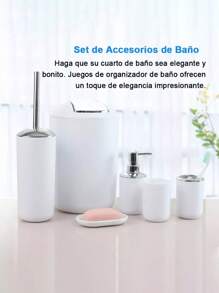 6件套家用浴室用品，包括乳液瓶、牙刷架、漱口杯、肥皂盒、文具盒和刷子，浴室收纳配件，一套洗漱用品家居浴室装饰浴室配件浴室收纳夏季 - 白色 - 查看 3