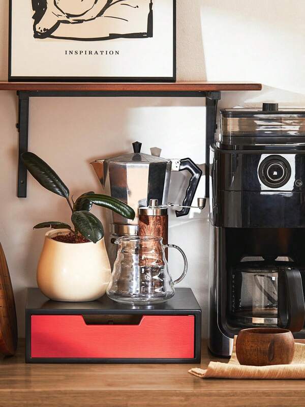 SoBuy Kaffeekapsel Box Kapselspender Kapselhalter für Kapseln Kapselständer Monitorständer Monitorerhöhung mit Schublade Rot BHT ca. 30x9x31cm FRG179-R