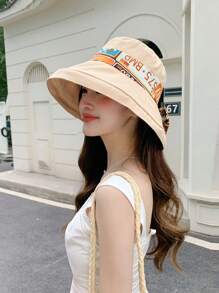1 Pc Contrast Color Bowknot Decorative Wide Brim Foldable Sun Hat, Casual Minimalist Stylish Elegant UV Protection, Suitable For Outings, Travel, Vacation, Gatherings In Spring/Summer - Multicolor - View 4