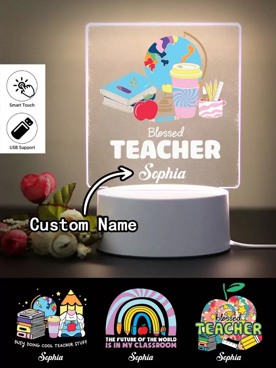 1Pc Customized Name Teacher Creative Gift 3D Light Illusion LED Night Light Warm Light Birthday Gift Christmas Gift Decoration Desk Lamp Night Light,A Gift For The Teacher, A Graduation Gift Gifts - Multicolor - View 1