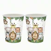 10pcs/20pcs Tropical Jungle Cute Animal Print 9oz Disposable Paper Cups, Suitable For Cold/Hot Drinks, Perfect For Parties, Weddings, Picnics, Daily Gatherings