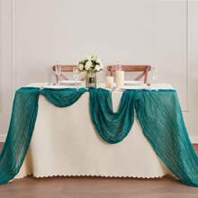 Cheese Cloth Table Runner, Bohemian Rustic Sheer Cheesecloth Table Runner, Suitable For Wedding, Party, Baby Shower, Birthday, Home Decor - Teal Blue - View 3