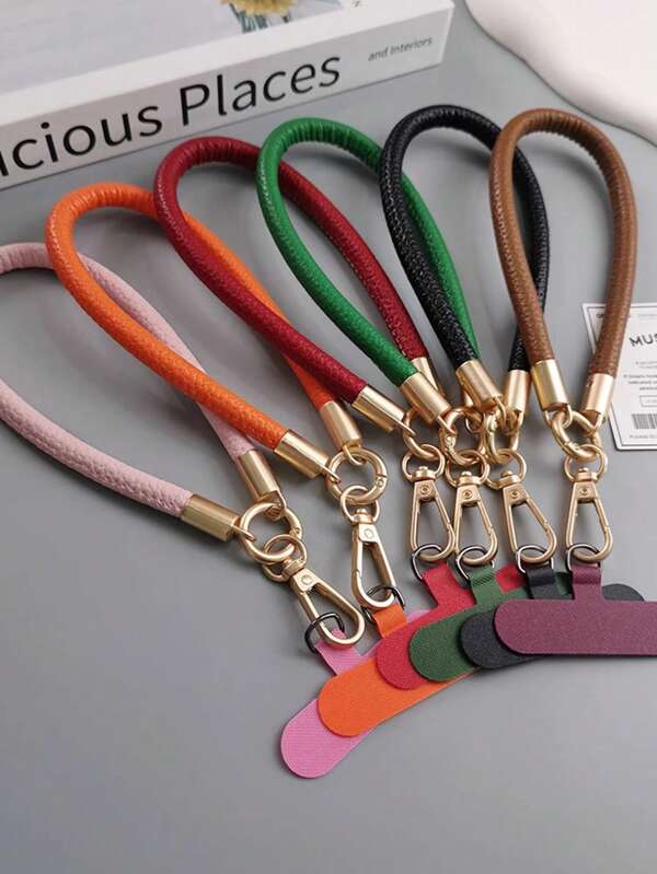 1pc Short Leather Lanyard Strap, Luxurious Embossed Leather Wristlet Keychain Holder, High-End Minimalist Leather Cord, Anti-Lost Lanyard, Name Card Holder Accessory