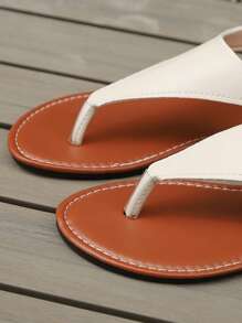 White Flat Sandals Casual Beach Shoes Summer Comfortable Flip Flops Thong Triangle Sandals With Elastic Band
