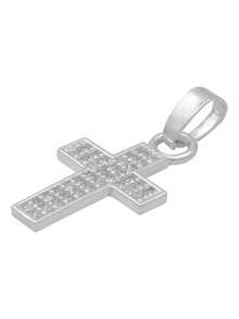 Cross Pendant Zirconia Baptism Woman Gift Silver 925 2.4 Cm - 白色 - 查看 3