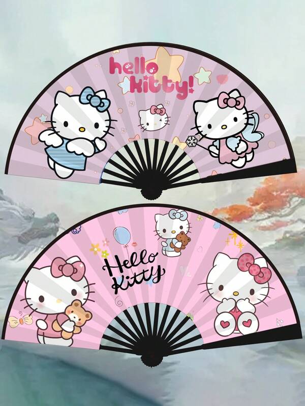Sanrio 1pc 10.2 Inch (Approx. 26cm) Sanrio Characters Folding Fan, Cute Kuromi, Cinnamoroll, My Melody Anime Fabric Fan For Students