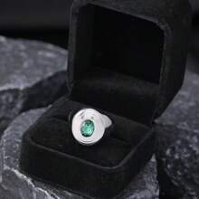 1pc Classic Luxurious Stainless Steel Cast Jewelry, 3D Elliptical Rhinestone Titanium Steel Women Ring (With Gift Box), Suitable For Gifts, Banquets And Weddings - Multicolor (with Gift Box) - View 6