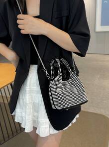 Bag Exquisite Handbag Fashion Diamond Bucket Bag Chain Shoulder Messenger Bag - Silver - View 3