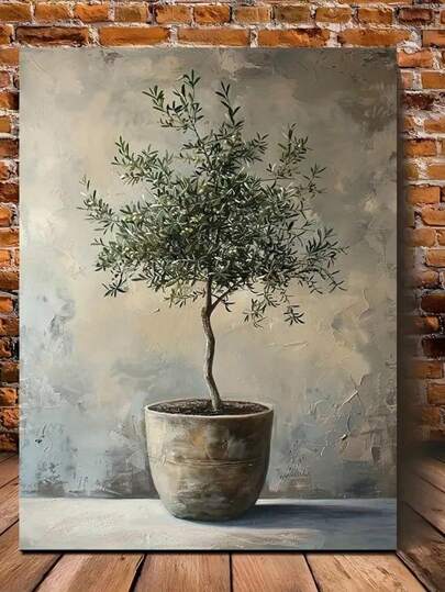 Rustic Olive Tree In Terracotta Pot Canvas Art - Vintage Unframed Wall Decor For Home, Kitchen, Living Room - Perfect Gift For Plant Enthusiasts & Gardeners Gifts Birthday Graduation