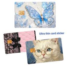 4 件装交通卡贴纸，闪亮 PVC 信用卡和借记卡贴，带四种蝴蝶图案，防水卡通风格保护膜，时尚保护，适用于交通卡贴纸