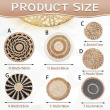 7 款波西米亚风格壁挂篮装饰悬挂式手工海草编织篮壁饰圆形波西米亚风格篮壁饰适用于农舍家庭房间乡村风格装饰桌子，多种尺寸（经典款） - 彩色 - 查看 6