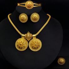 African Dubai Style Women Jewelry Set, Golden Color Classic Elegant Accessories Including Pendant Earrings Ring Bracelet, Bride Wedding Gift - Yellow Gold - View 8