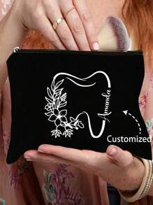 [Personalized Nurse Gift Bag] Custom Floral Teeth Nurse Makeup Bag, Custom Makeup Bag With Name, Future Nurse Gift, Nursing Student Graduation Gift, Personalized Teeth Doctor Gift Bags, Personalized Bag For Nurse Gift, Appreciation Gift - Multicolor - View 2