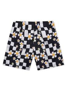 Men's Floral Plaid Pattern Drawstring Waist Casual Beach Shorts