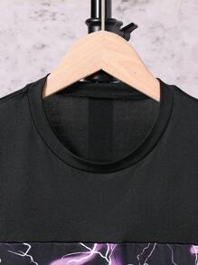 2 件套 Tween Boys 休闲扎染闪电图案 T 恤和短裤套装，春夏 - 紫色 - 查看 4