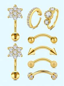 8Pcs Rook Daith Piercing Jewelry 16G Stainless Steel Curved Barbell Eyebrow Rings Helix Tragus Snug Lip Belly Button Piercing Flower CZ Daith Rook Earrings For Women Men Daily Wear, Ideal Gifts For Vacation - Multicolor - View 7