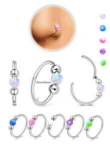 1 Piece 18G High-Quality Stainless Steel Nose Ring, Inlaid With Opal For Girls - Anti Allergic, Closed Design To Prevent Falling Off