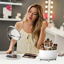 360° Rotating Makeup Organizer - Plastic Cosmetic Storage Box With 5 Compartments - Multifunctional Stand For Brushes, Lipsticks, Skincare And Stationery - Odorless Desk Storage Box, Luxury Striped Design (Makeup Tools Not Included)Summer Travel,Vacation