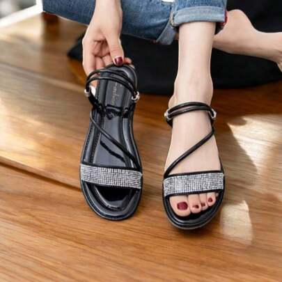 1 Pza Sandalia estilo romana con brillos para dama, sandalias resistentes y de buena calidad, Sandalias antiderrapante