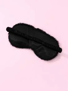 1pc Girls Black Stretchy Polyester Gold Printed Fabric Cute Elastic Band Sleep Mask, Suitable For Daily Rest Wearing