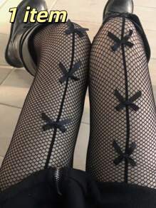 春夏女士透明蕾丝蝴蝶网眼过脚袜，黑色，时尚 & - 黑色 - 查看 1