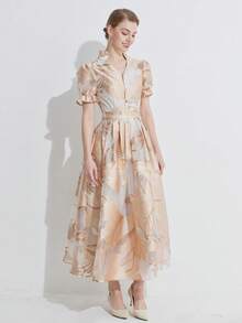 Elegant Party Dress With Jacquard Organza Fabric, Long Dress, Wedding Guest Dress, Prom Dress