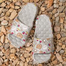 Zomermode sandalen met cartoonprint voor dames, comfortabel, casual design, geschikt voor binnen- en buitengebruik, zachte instappantoffels, lichtgewicht en antislip