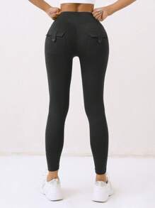 Women's Cargo Pocket Sports Leggings, Versatile Fitness Outdoor Base Layer Pants - Black - View 3