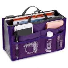 1 Stück Damen Reise Handtasche mit Doppel-Reißverschluss Make-up Tasche, faltbar, großer Stauraum, mittlere Innentasche zum Organisieren, multifunktionale Kulturtasche, Kosmetiktasche, Futter, Make-up Tragetasche, Organizer für Strand, Urlaub, Camping