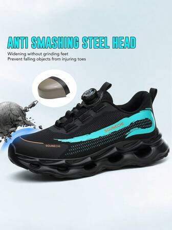 New Rotating Button Work Sneakers Steel Toe Shoes Breathable Security Protective Boots Puncture-Proof Work Shoes Indestructible Fashion Protective Men/Women Shoes Unisex Anti-Smash Anti-Puncture Protective Footwear Lightweight Sole Safety Shoes