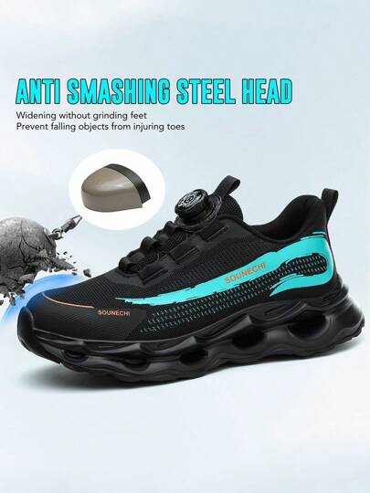 New Rotating Button Work Sneakers Steel Toe Shoes Breathable Security Protective Boots Puncture-Proof Work Shoes Indestructible Fashion Protective Men/Women Shoes Unisex Anti-Smash Anti-Puncture Protective Footwear Lightweight Sole Shoes