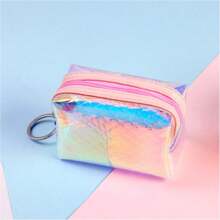 Fish Scale Pattern, Iridescent PVC Coin Purse, Transparent PVC Portable Makeup Bag, Ladies' Mini Lipstick Bag, Small And Cute Coin Purse, Handheld And Convenient Key Bag For Daily Use, Stylish, Compact And Portable Carry-On Bag For Girls. - Multicolor - View 4
