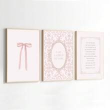 Set Of 3 Unframed Psalm 139 Christian Art Canvas Poster Print Pink Bow Girly Preppy Wall Art Painting Minimalist Motivational Picture For College Room Decor, Apartment, Living Room, Bedroom, Modern Home Decoration