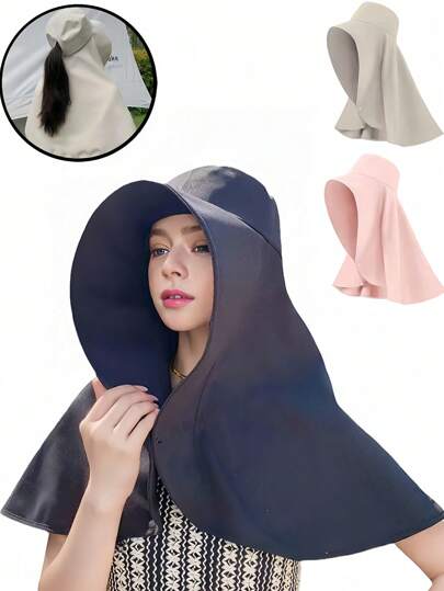 1 件男女通用户外透气太阳帽，50+ UPF 防护，款式宽边颈罩帽，适合钓鱼、徒步旅行、露营，适合海滩、园艺、马尾辫孔