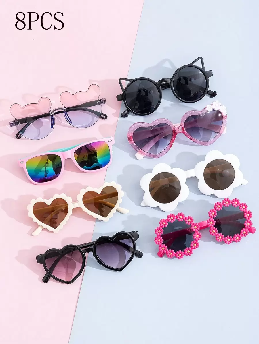 8pcs/1pc Kids' Little Bear Shaped Fashion Glasses For Summer, Perfect For Daily Wear. Kids`S Little Bear Shapes&Flower Shapes Fashion Glasses For Summer, Suitable For Daily Use Glasses Box