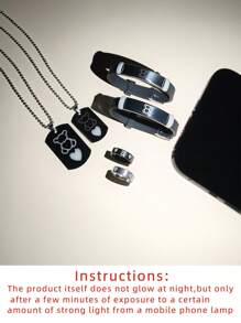 ATLVXJL 6pcs/Set Luminous Heart Couple Jewelry Set Includes Necklace, Bracelet, Ring With Adorable Cartoon Bear Pattern, Stainless Steel, Romantic Love Expression, Commitment Jewelry, Valentine's Day Gift, Everyday Wear,Mom,Mother,Mother's Day,Gift - Multicolor - View 8