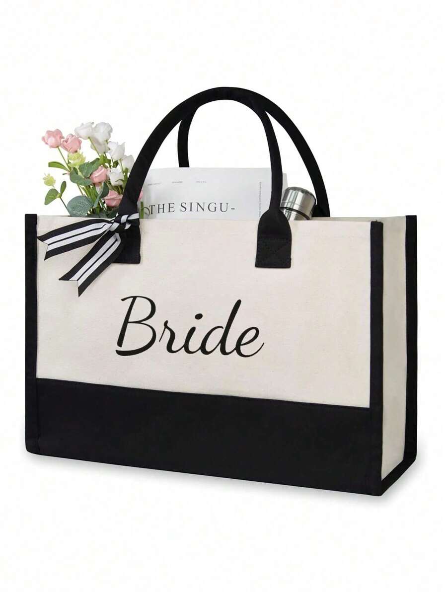 Sac Fourre-tout Mariée Amusant - Message Personnalisé, Naturel, Polyester